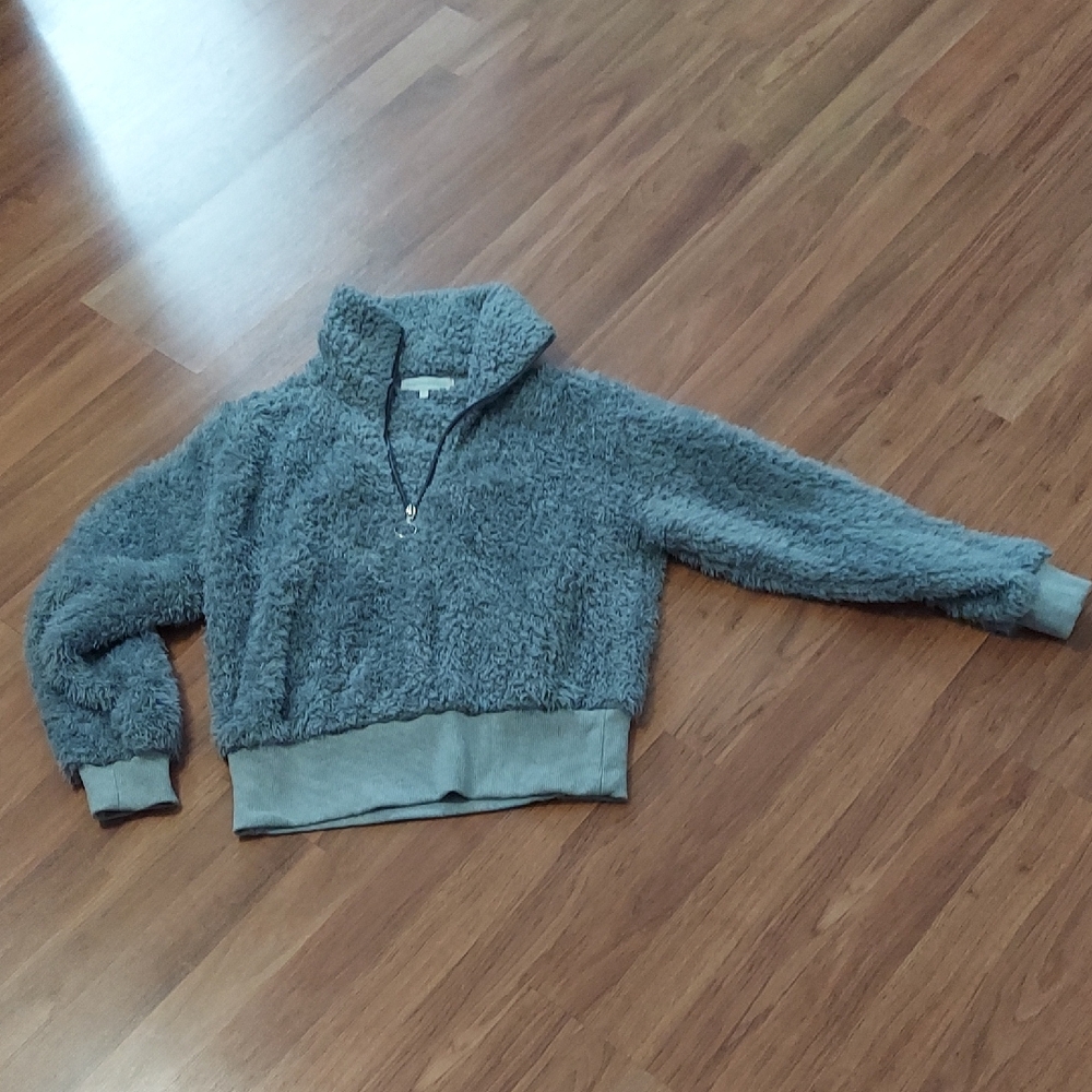 Cozy Gray Teddy 3/4 Zip Jacket